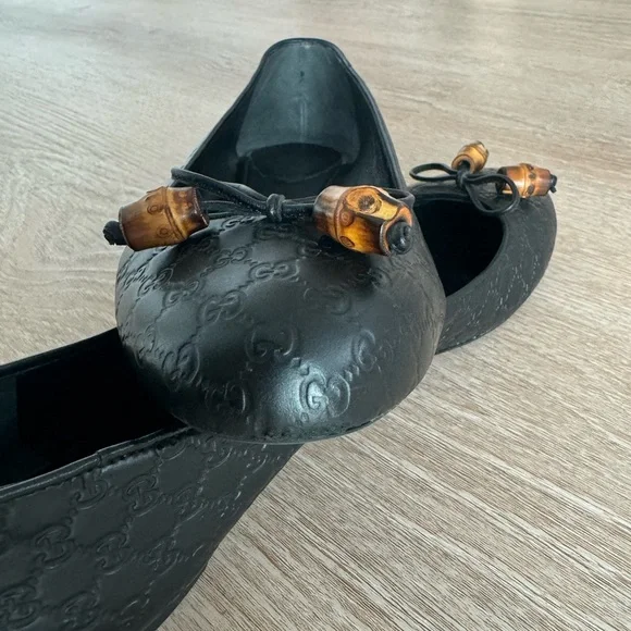 Gucci Sylvie Bamboo Bow Ballet Flats – Black, Size 7.5 (EU 37.5) - Picture 6 of 11